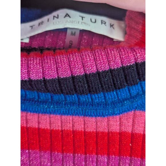 Trina Turk Merino Wool Striped Turtleneck, Size M - Picture 2 of 5